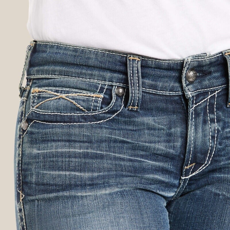 10016202 WOMEN'S ARIAT R.E.A.L. Mid Rise Stretch Whipstitch Boot Cut Jean
