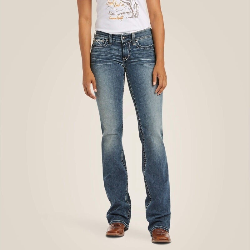 10016202 WOMEN&#39;S ARIAT R.E.A.L. Mid Rise Stretch Whipstitch Boot Cut Jean