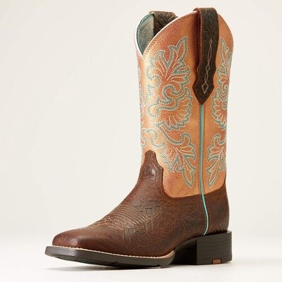 10047039 WOMEN'S ARIAT 11" ROUND UP STRETCH FIT TOASTED BLANKET EMBOSSED WESTERN BOOT