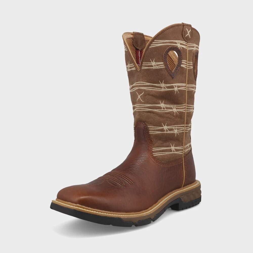 MXB0010 MEN&#39;S TWISTED X 12&quot; RUSTIC BROWN/TAN SQUARE TOE WESTERN WORK BOOT
