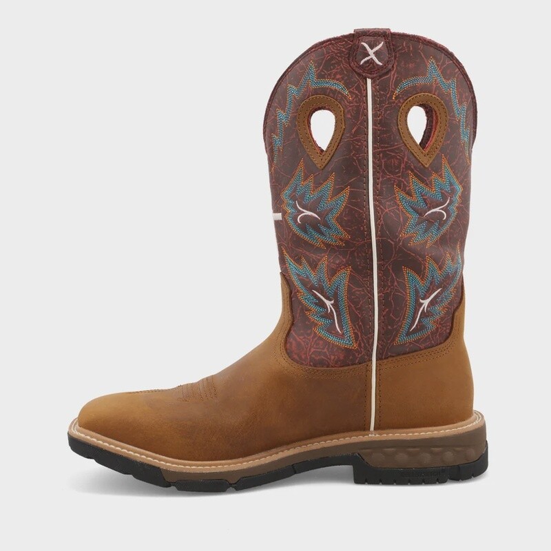 MXBW005 MEN'S TWISTED X 12" BROWN/MAROON SQUARE TOE WESTERN WORK BOOT
