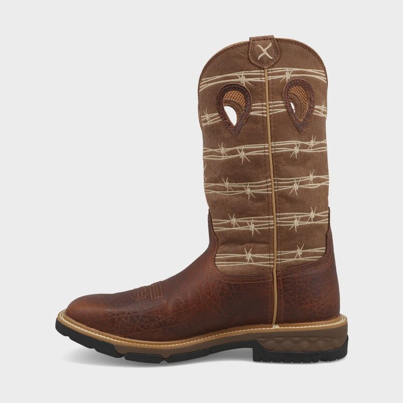 MXB0010 MEN'S TWISTED X 12" RUSTIC BROWN/TAN SQUARE TOE WESTERN WORK BOOT