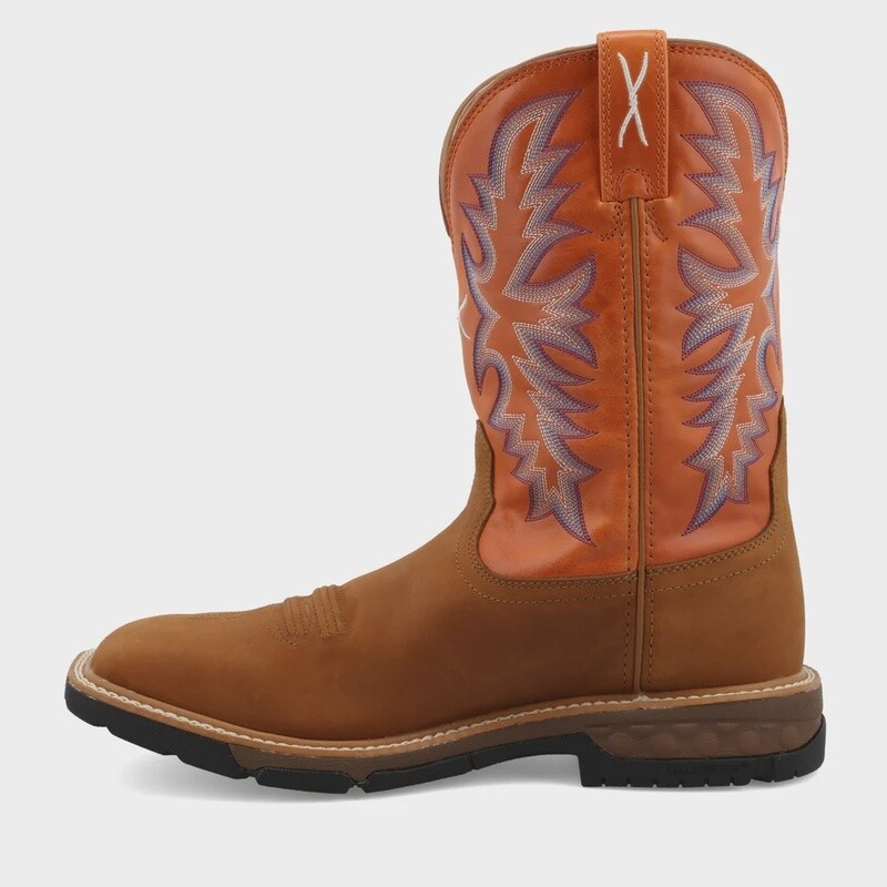 MXBW004 MEN'S TWISTED X 11" BROWN/ORANGE WATERPROOF SQUARE TOE WESTERN WORK BOOT
