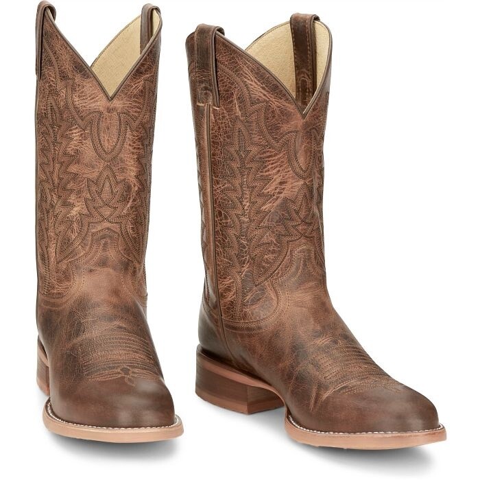 CJ2045 MEN&#39;S JUSTIN 12&quot; CLANTON KHAKI COWHIDE ROUND TOE WESTERN BOOT