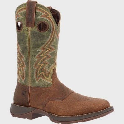 DDB0390 MEN&#39;S DURANGO 12&quot; REBEL DARK CHESTNUT AND HUNTER GREEN SQUARE TOE WESTERN BOOT