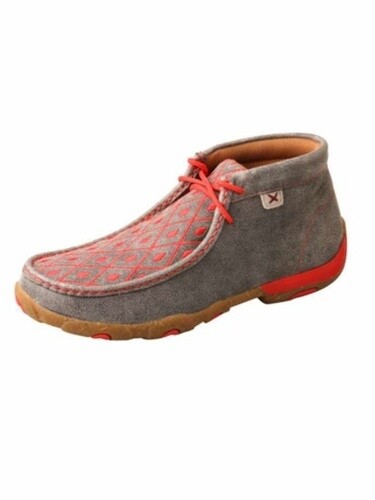 WDM0147 WOMEN'S TWISTED X GREY/RED CHUKKA DRIVING MOCS