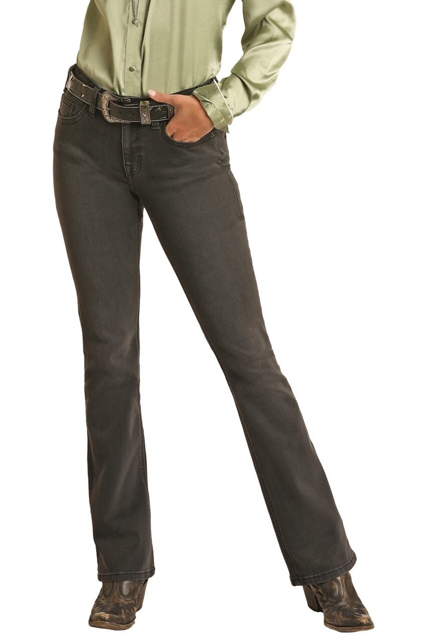 BW4MD02342 WOMEN&#39;S ROCK &amp; ROLL BLACK MID-RISE BOOTCUT JEAN