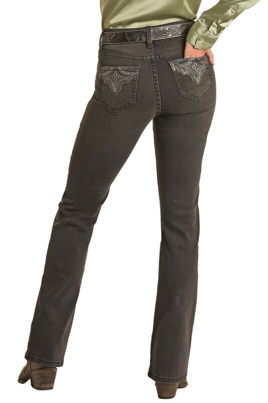 BW4MD02342 WOMEN'S ROCK &amp; ROLL BLACK MID-RISE BOOTCUT JEAN