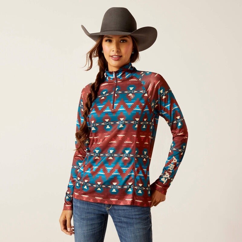 10046130 WOMEN&#39;S LAGUNA 1/4 ZIP L/S BAJA PRINT TOP