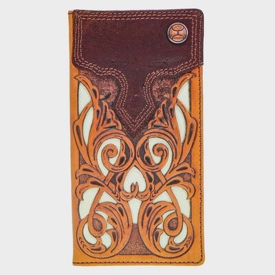 HW008-TNBR HOOEY "TOP NOTCH" HAND TOOLED LEATHER RODEO WALLET