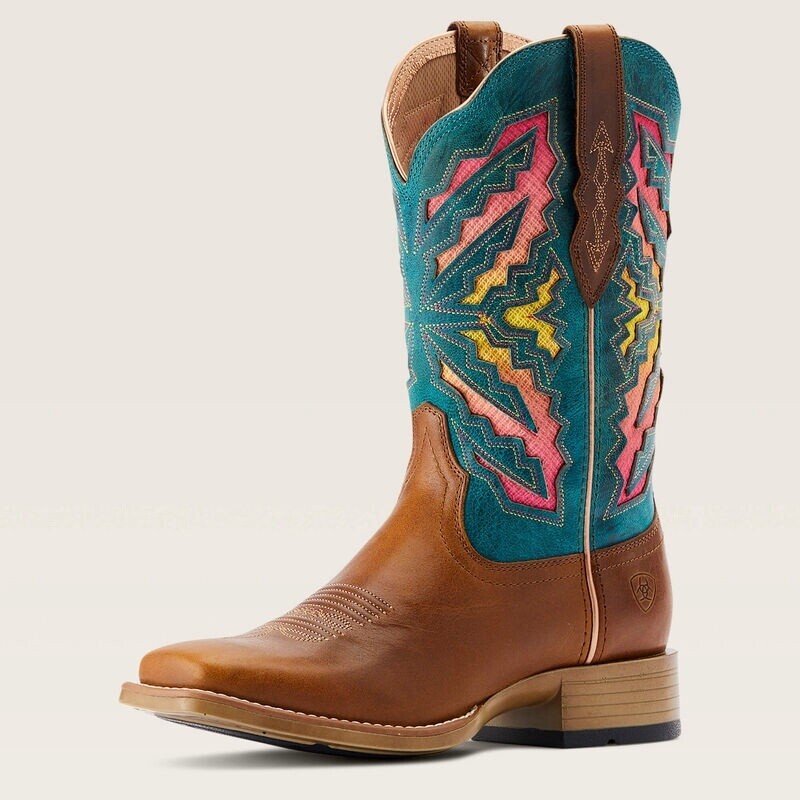 10044443 WOMEN&#39;S ARIAT LANEY VENTTEK 360 TEAL SQUARE TOE WESTERN BOOT