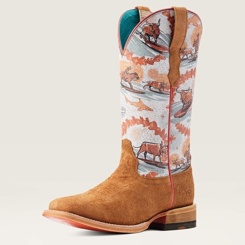 10044518 WOMEN&#39;S ARIAT 12&quot; SURFING LONGHORN ALOHA WESTERN BOOT