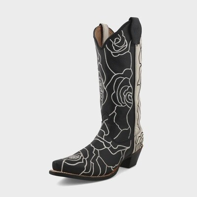 WSO0026 WOMEN'S TWISTED X 13" STEPPIN' OUT BLACK/WHITE SNIP TOE BOOT