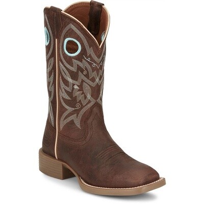 SE2802 WOMEN'S JUSTIN 11" LIBERTY RIVER FIERY RED / STONE GRAY SQUARE-TOE WESTERN BOOT