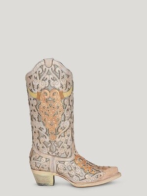 A4408 WOMEN'S CORRAL GOLD STEERHEAD WEDDING WESTERN BOOT