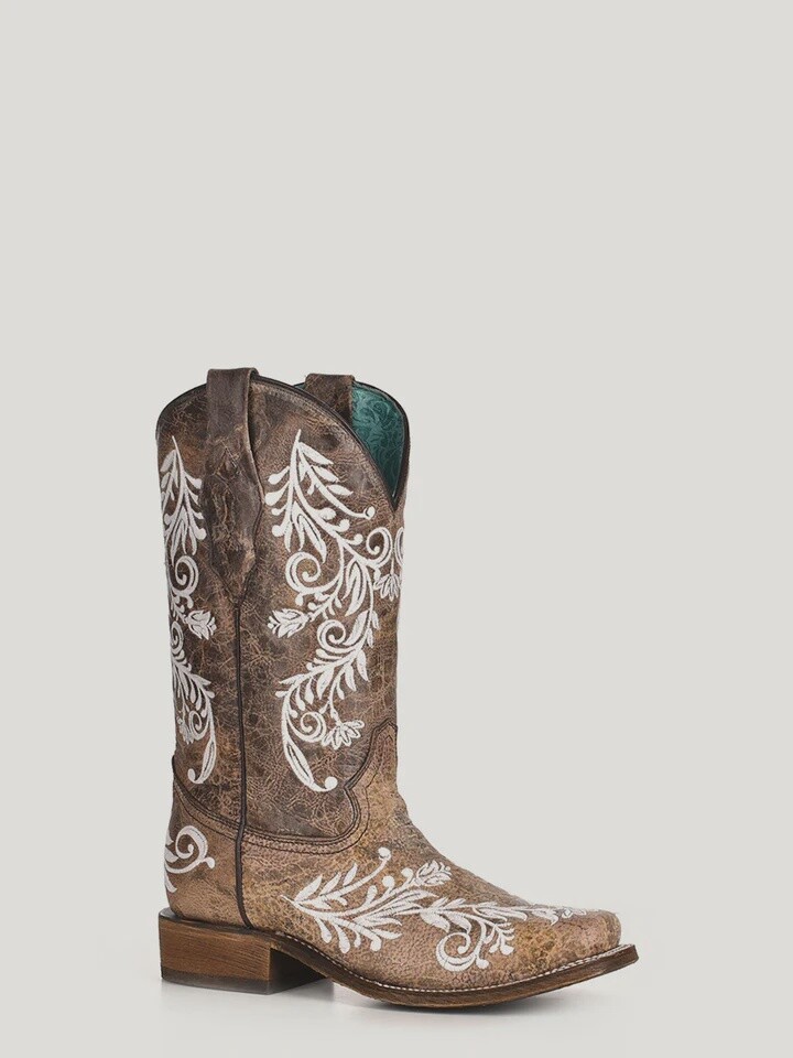 A4063 WOMEN&#39;S CORRAL BROWN/WHITE GLOW IN THE DARK WESTERN BOOT