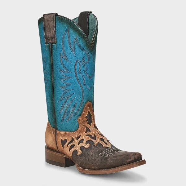 Z5099 WOMEN&#39;S CORRAL 11&quot; BLUE OVERLAY SQUARE TOE WESTERN BOOT
