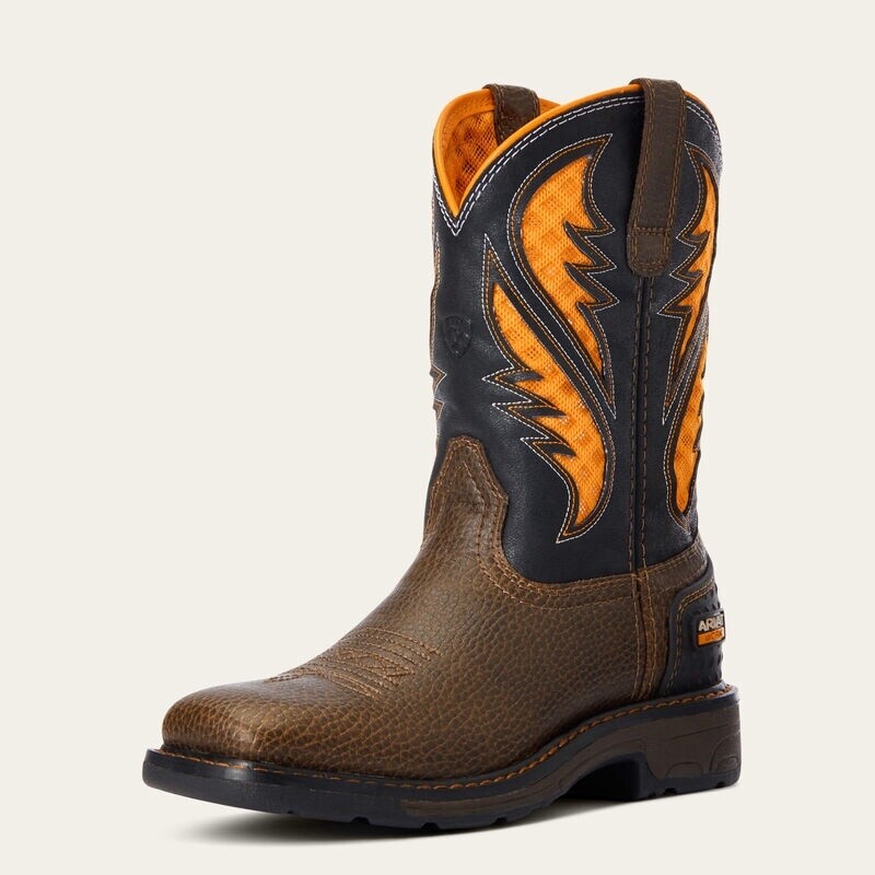 10034159 KID&#39;S ARIAT BLACK/ORANGE VentTEK WORK BOOT