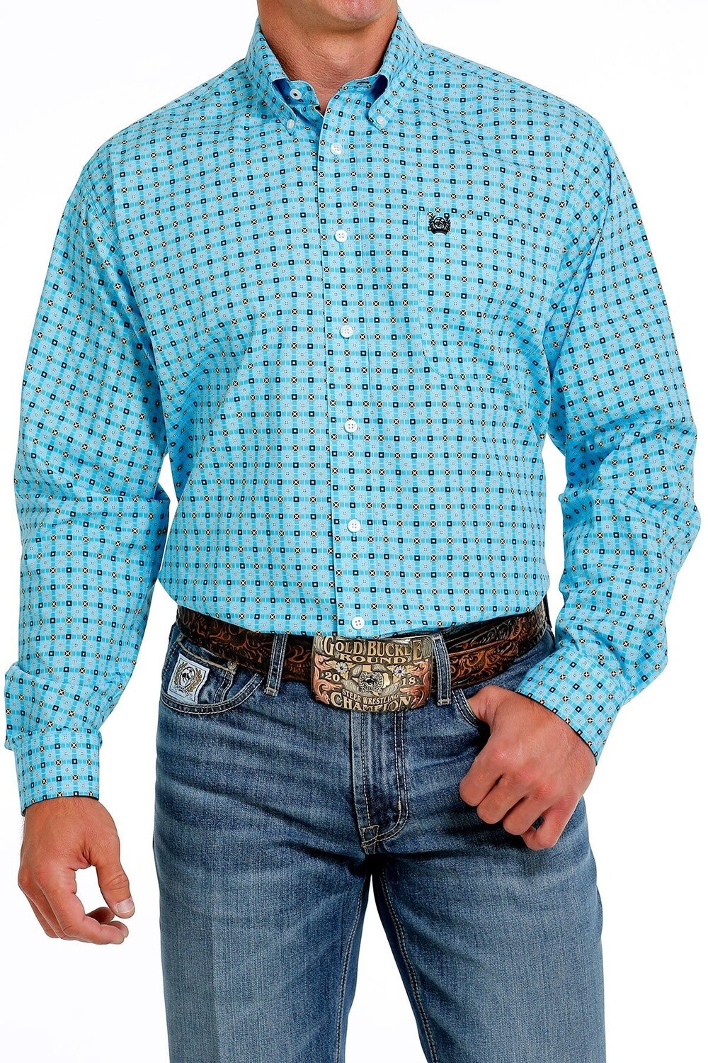 MTW1105607 MEN&#39;S CINCH L/S TURQUOISE PRINT BUTTON DOWN