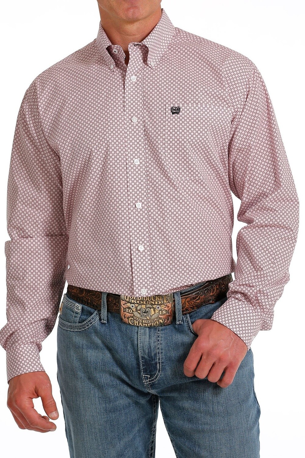 MTW1105593 MEN&#39;S CINCH L/S PINK GEOMETRIC PRINT WESTERN SHIRT