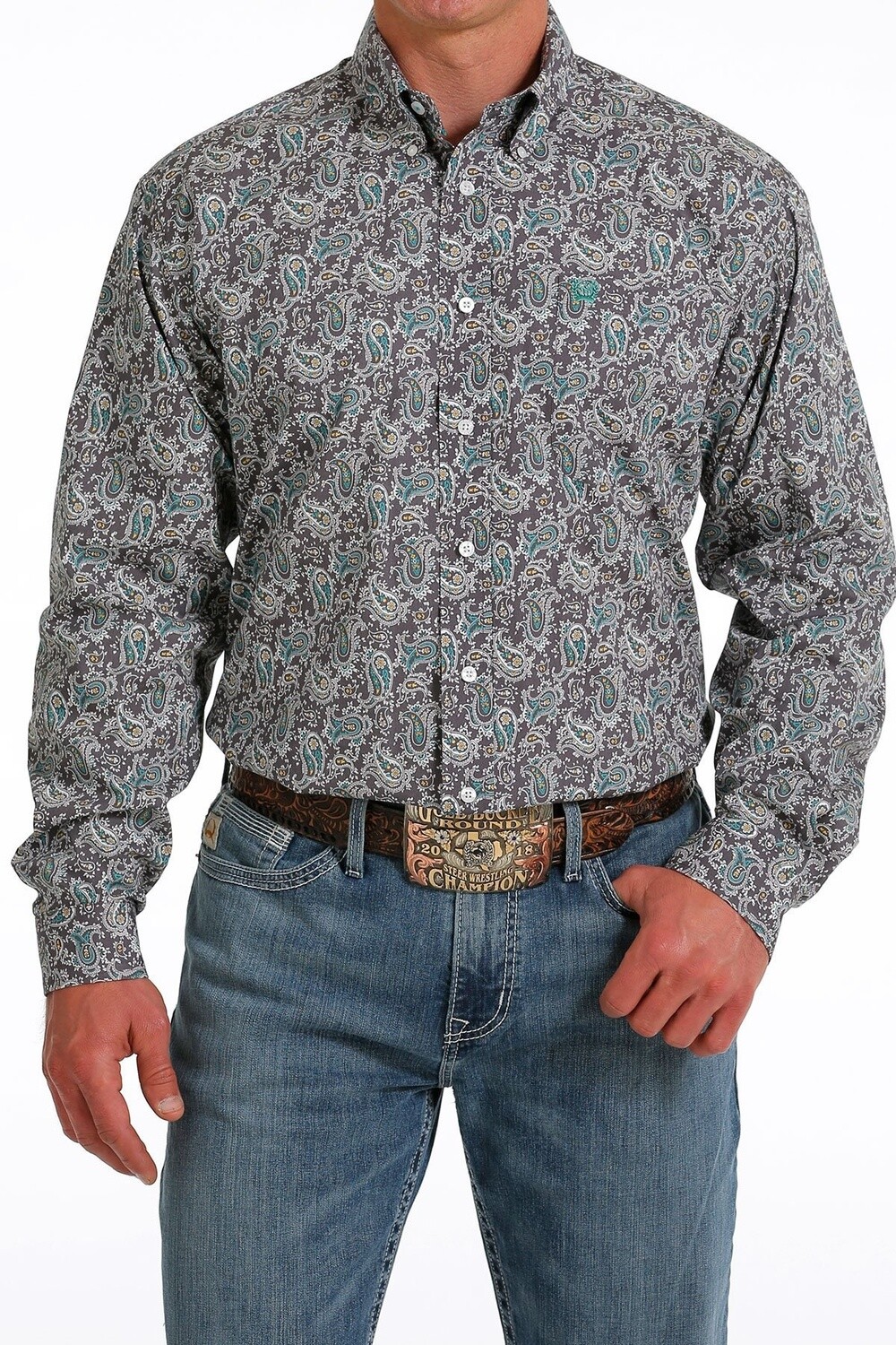 MTW1105584 MEN&#39;S CINCH L/S GRAY PAISLEY PRINT WESTERN SHIRT