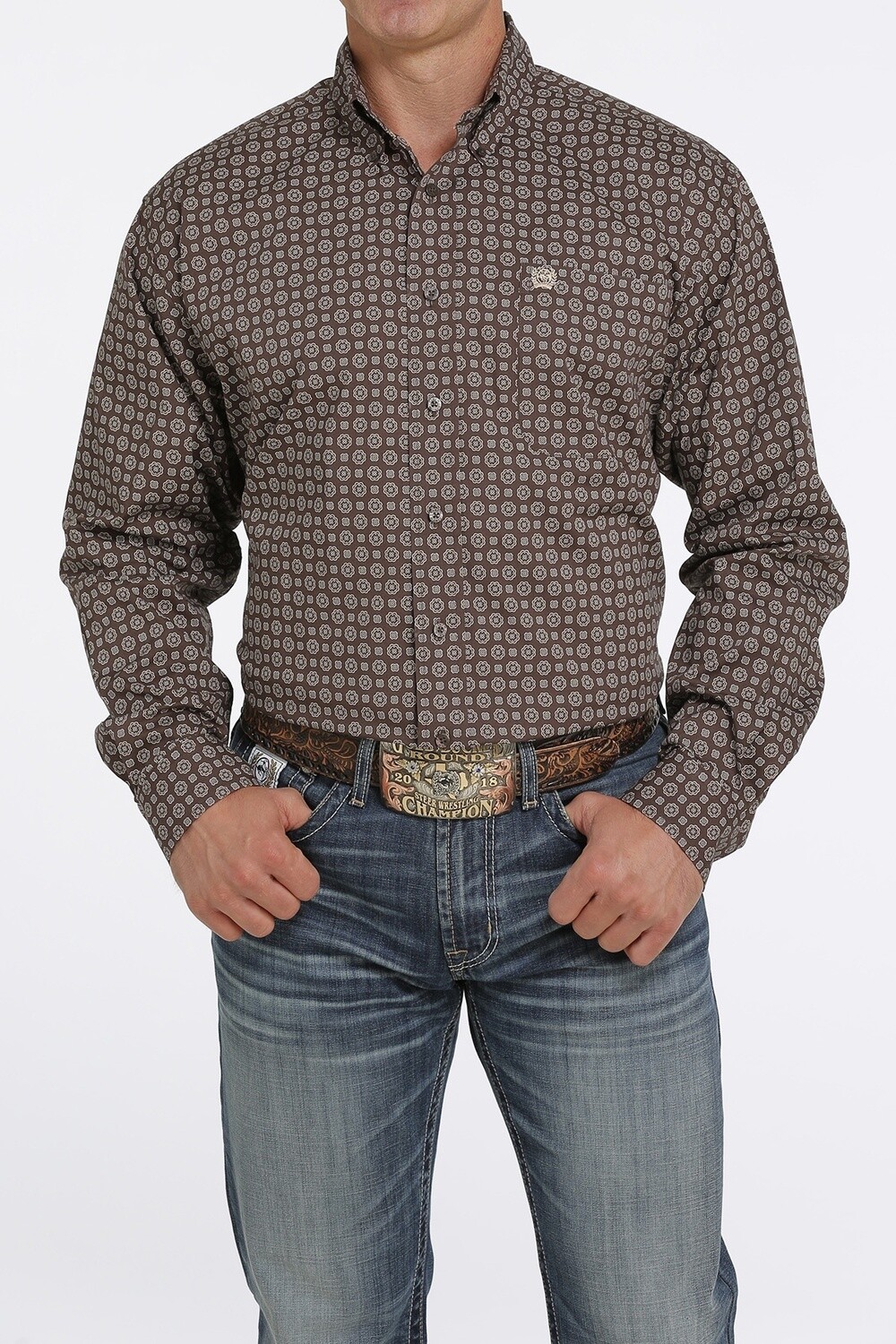 MTW1105425 MEN&#39;S CINCH L/S BROWN PRINT WESTERN SHIRT