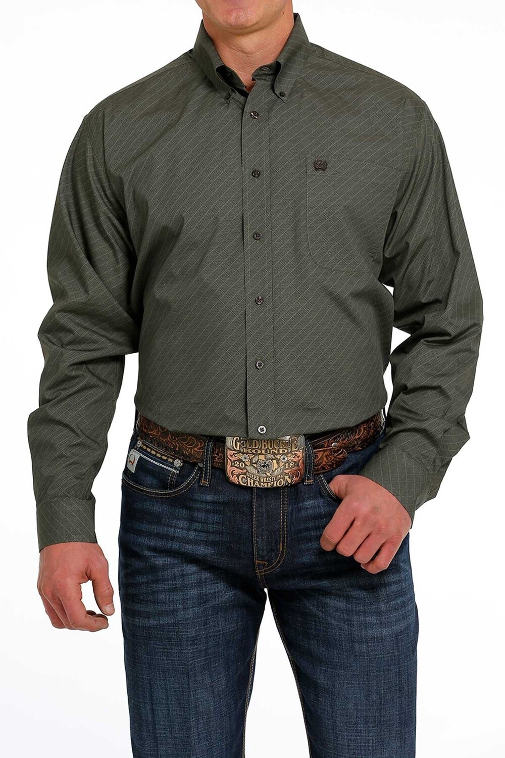MTW1105488 MEN&#39;S CINCH OLIVE L/S PRINT WESTERN SHIRT