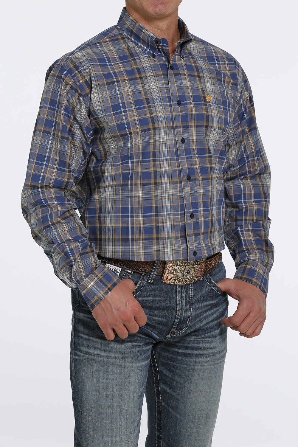 MTW1105446 MEN&#39;S CINCH BLUE PLAID L/S BUTTON DOWN WESTERN SHIRT