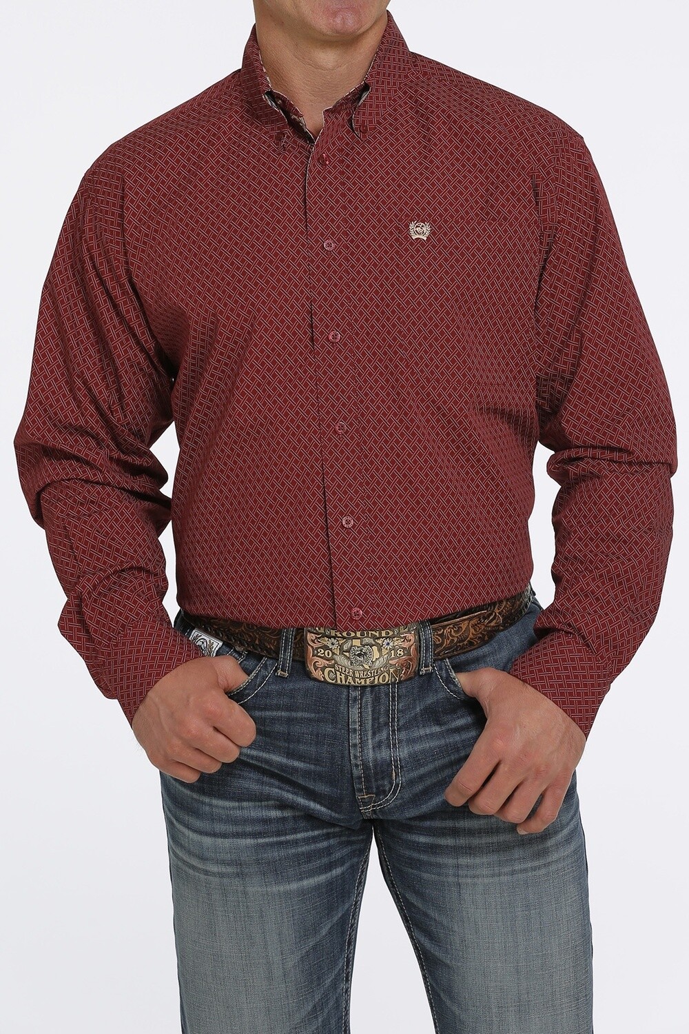 MTW1105428 MEN&#39;S CINCH BURGUNDY L/S WESTERN SHIRT