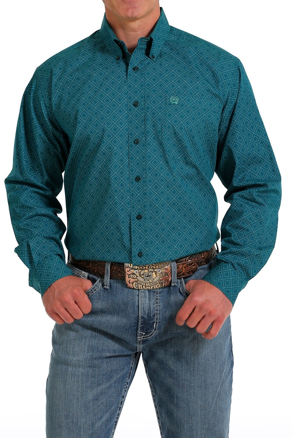 MTW1105579 MEN&#39;S CINCH L/S TEAL PRINT WESTERN SHIRT