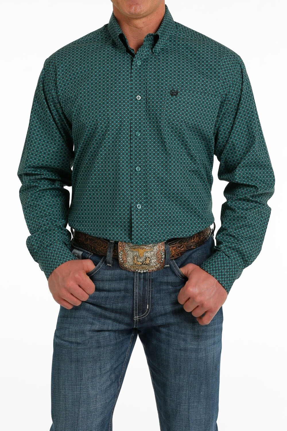 MTW1105561 MEN&#39;S CINCH TEAL L/S PRINT BUTTON DOWN WESTERN SHIRT