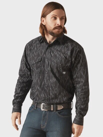10046217 MEN&#39;S ARIAT SHEA LONG SLEEVE BLACK SNAP WESTERN SHIRT