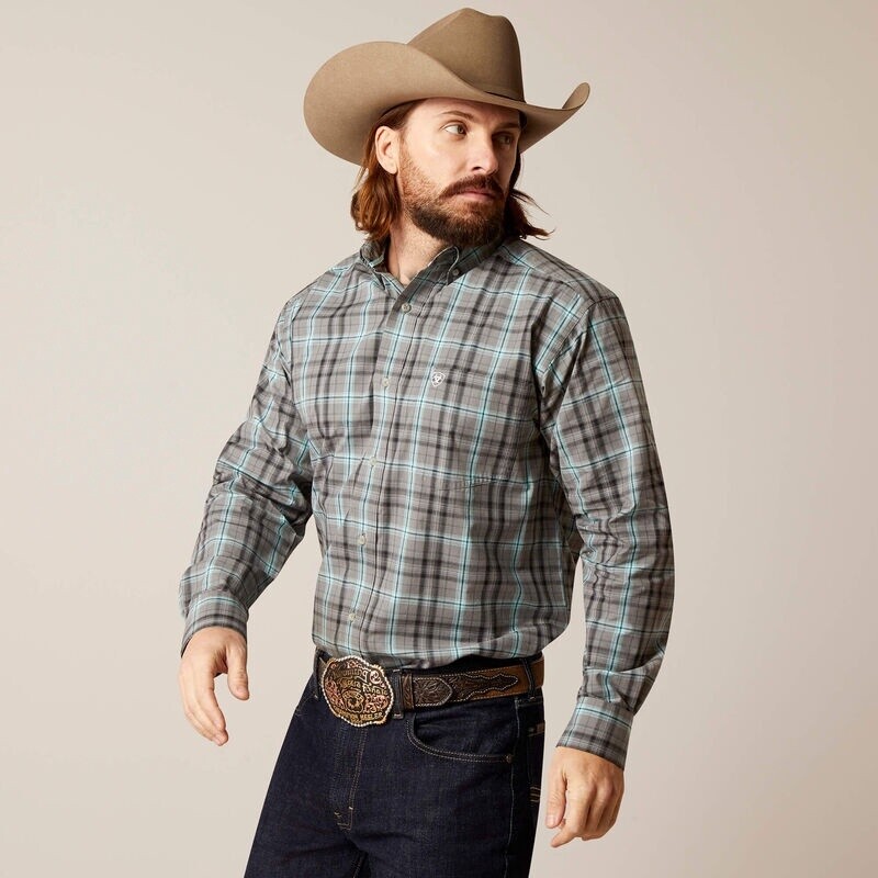10046302 MEN&#39;S ARIAT PRO STRYKER CLASSIC LONG-SLEEVE BLUE STEEL WESTERN SHIRT