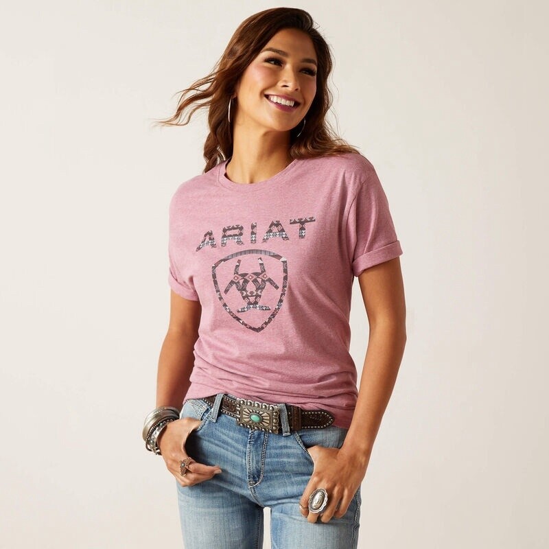 10047402 WOMEN&#39;S ARIAT SHEILD LOGO MESA ROSE SHORT-SLEEVE TEE