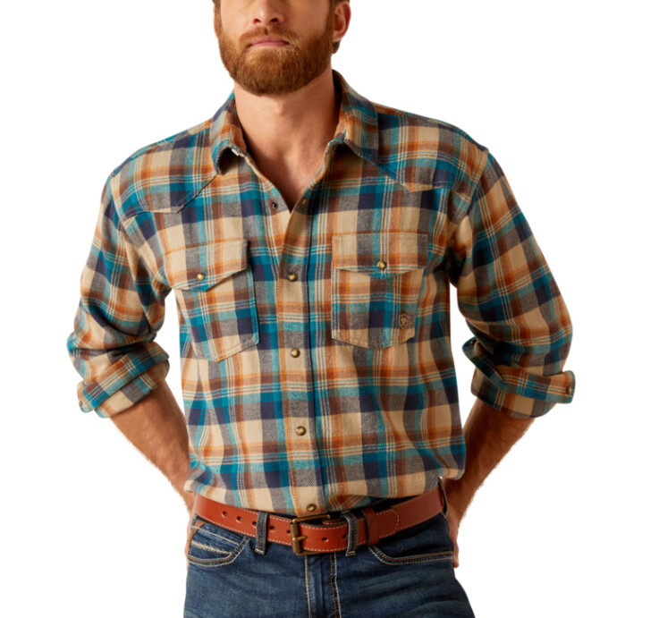 10047359 MEN&#39;S ARIAT HENRIK RETRO FIT LONG-SLEEVE FLANNEL SNAP WESTERN SHIRT