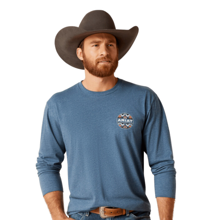 10047880 MEN&#39;S ARIAT WESTERN GEO FILL LONG-SLEEVE TEE