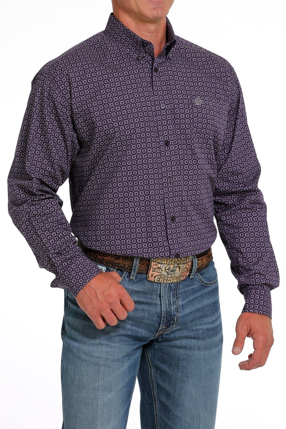 MTW1105640 MEN&#39;S CINCH PURPLE GEOMETRIC PRINTED L/S BUTTON-DOWN WESTERN SHIRT
