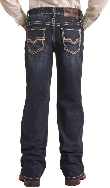 RRBD0BRYWL BOY'S ROCK &amp; ROLL REGULAR FIT STRETCH BROWN LEATHER POCKET BB GUN BOOTCUT