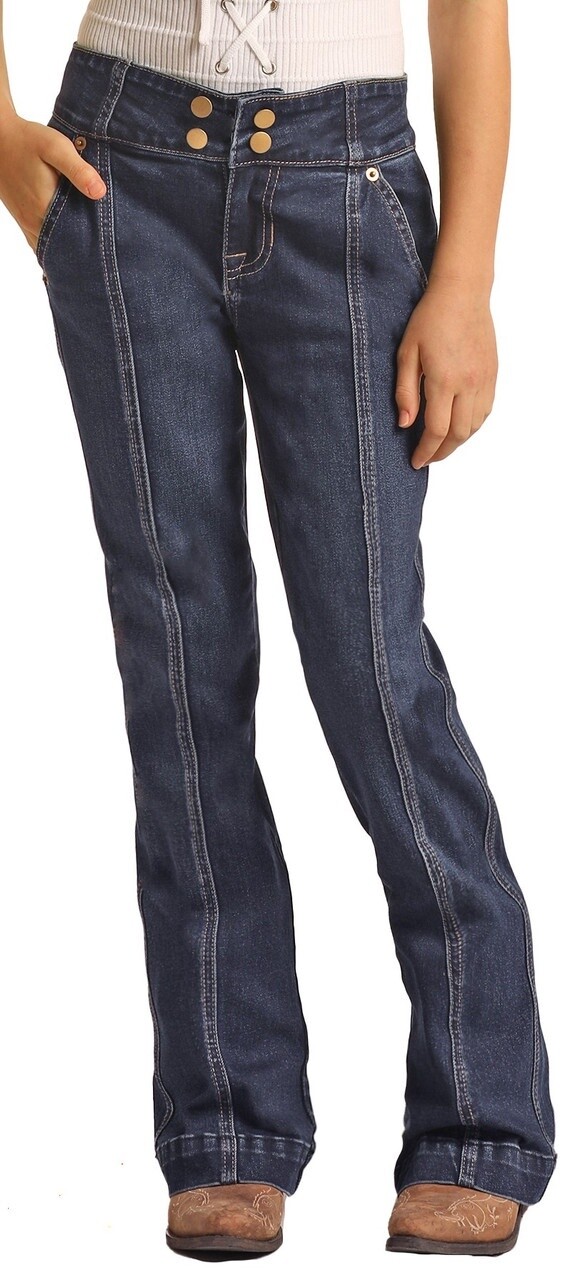 RRGD5MRZSW GIRL&#39;S ROCK &amp; ROLL EXTRA STRETCH SAILOR BUTTON TROUSERS
