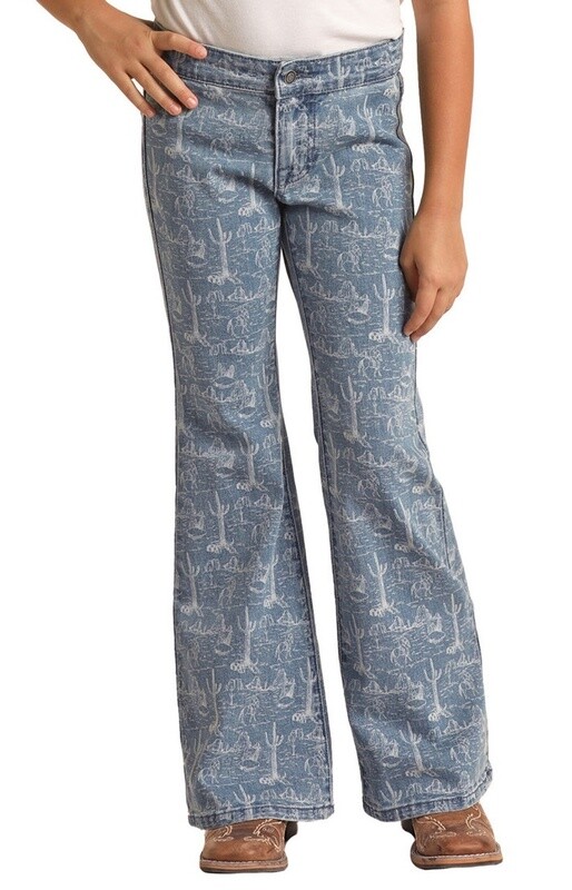 RRGD6PR17C GIRL&#39;S ROCK &amp; ROLL HIGH RISE EXTRA STRETCH DESERT PRINT FLARE JEANS