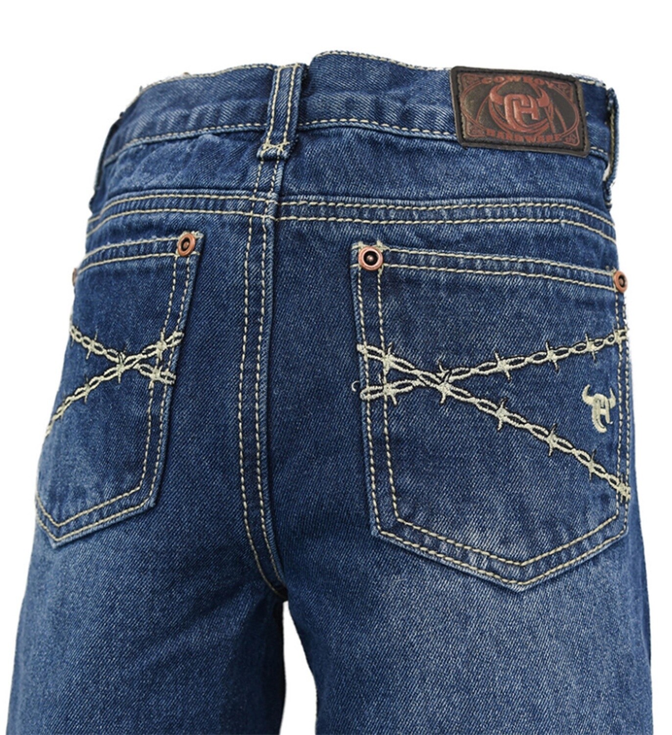 302016-450 BOYS COWBOY HARDWARE BARBWIRE EMBOSSED JEANS