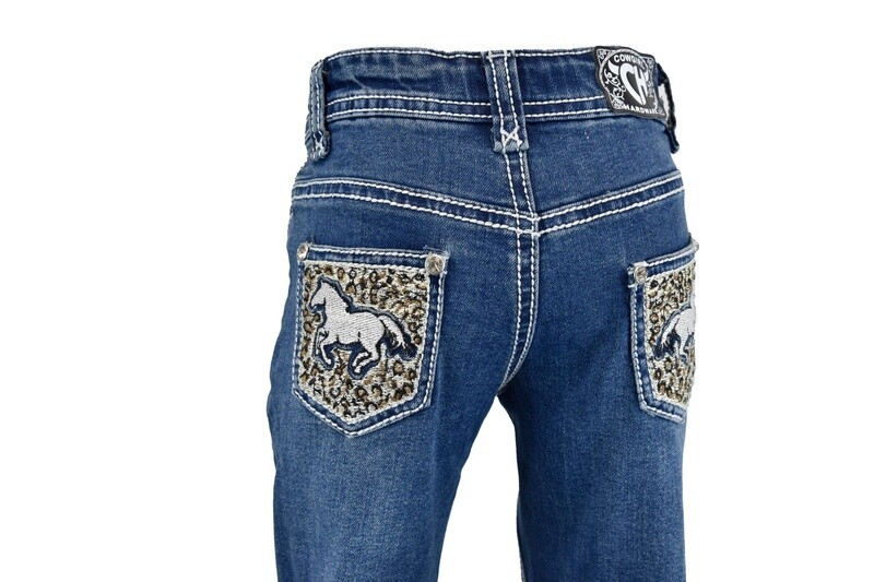 802137 GIRL&#39;S COWGIRL HARDWARE LEOPARD/HORSE TODDLER JEAN
