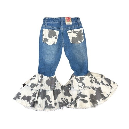 802165-450 TODDLER COWGIRL HARDARE TODDLER COWPRINT DOUBLE RUFFLE BELL BOTTOMS