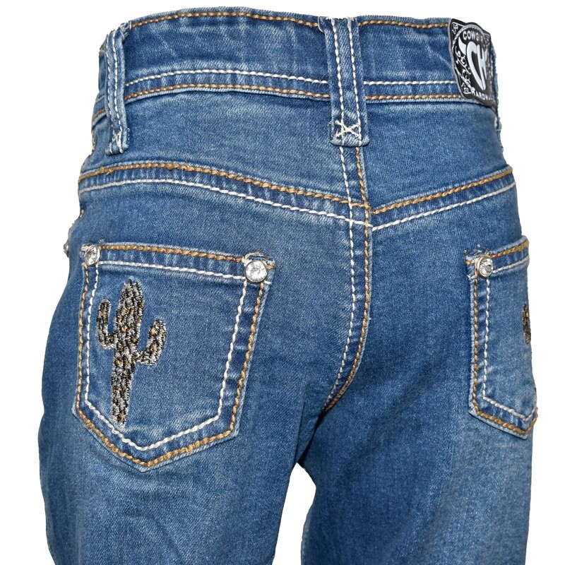 802148-450 GIRL&#39;S COWGIRL HARDWARE TODDLER LEOPARD EMBROIDERED JEAN