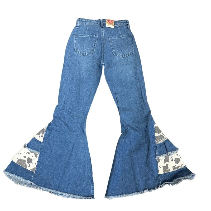 402144-450 GIRL'S COWGIRL HARDWARE COW PRINT SIDE RUFFLE JEAN