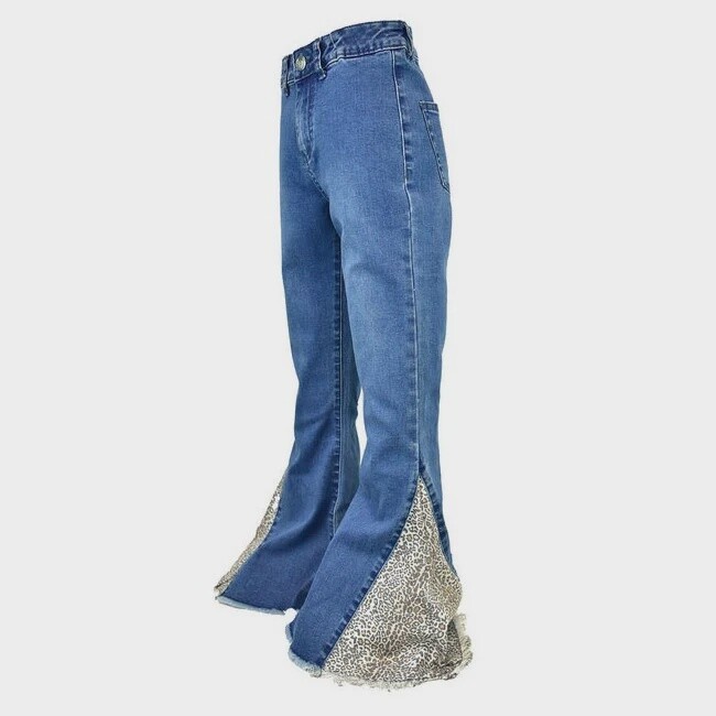 402109-450 GIRL&#39;S COWGIRL HARDWARE LEOPARD BELL BOTTOMS