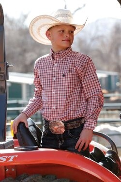 MTW7060274 BOY&#39;S CINCH LONG SLEEVE PLAID BUTTON UP