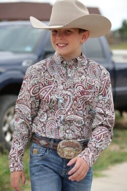 MTW7060289 BOY&#39;S CINCH LONG SLEEVE PAISLEY PRINT BUTTON UP