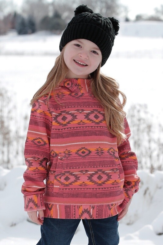 CWK8630002 GIRL&#39;S CRUEL GIRL PINK AZTEC WESTERN HOODY