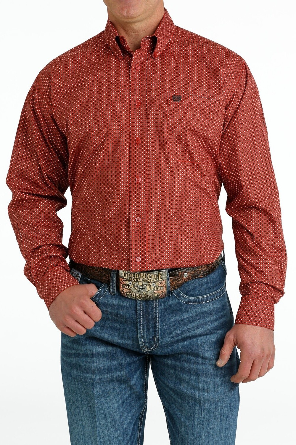 MTW1105653 MEN&#39;S CINCH RED PRINT LONG-SLEEVE BUTTON-DOWN  WESTERN SHIRT